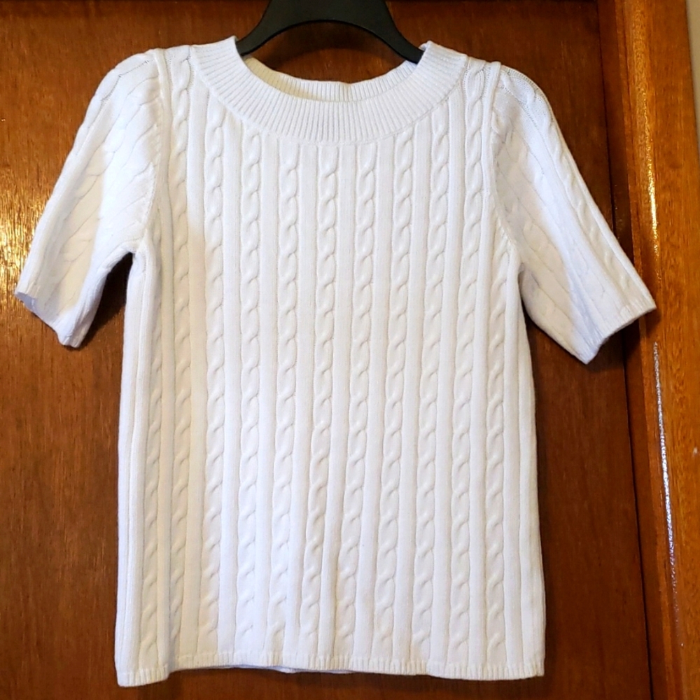 White Cable Knit Short Sleeved Sweater